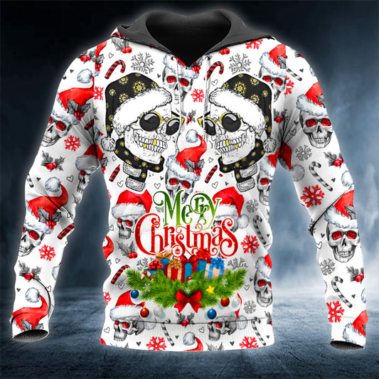 Merry Christmas Unique Santa Skull 3D All Over Printed Unisex Hoodie US Size