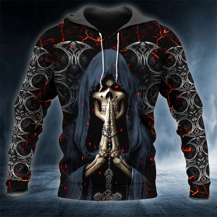 Dark Reaper Prayer Skull 3D All Over Printed Unisex Hoodie US Size