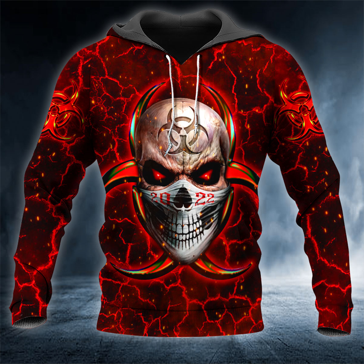 Red Lightning Biohazard Skull 3D All Over Printed Unisex Hoodie US Size