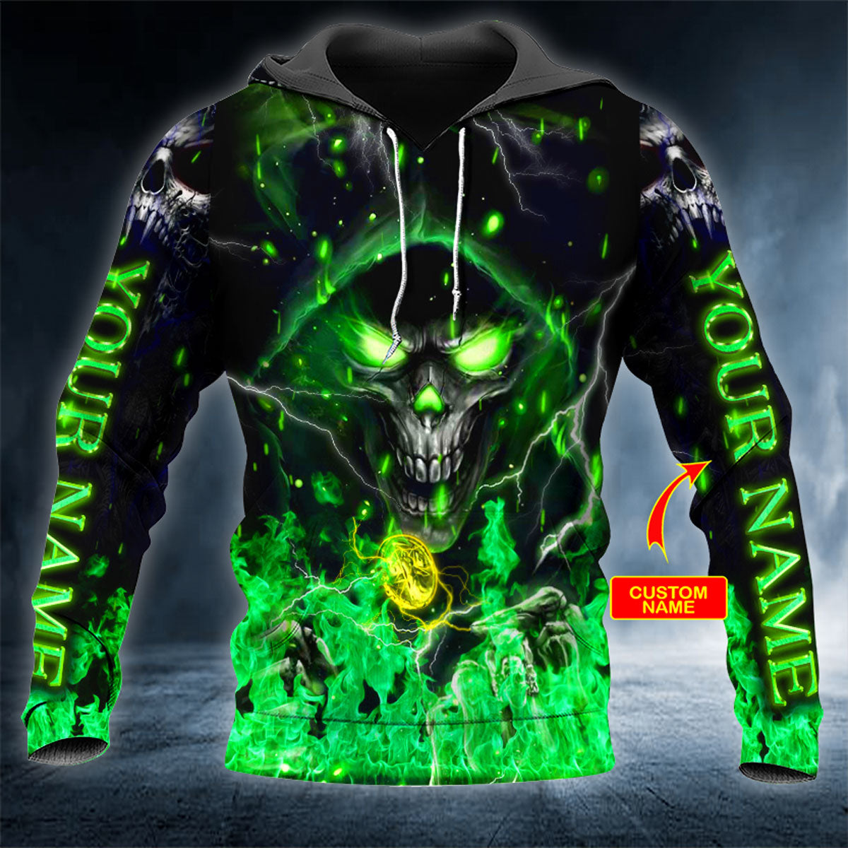 Neon Green Grim Reaper Personalized 3D All Over Printed Unisex Hoodie US Size