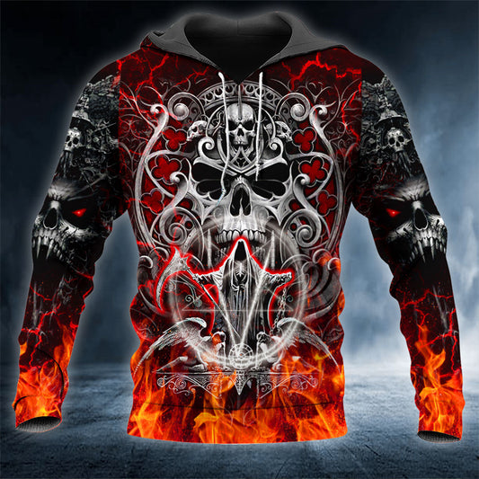 Flaming Grim Reaper Art 3D All Over Printed Unisex Hoodie US Size