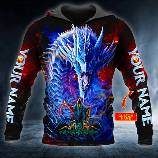 Blue Dragon Behind Grim Reaper Personalized 3D All Over Printed Unisex Hoodie US Size