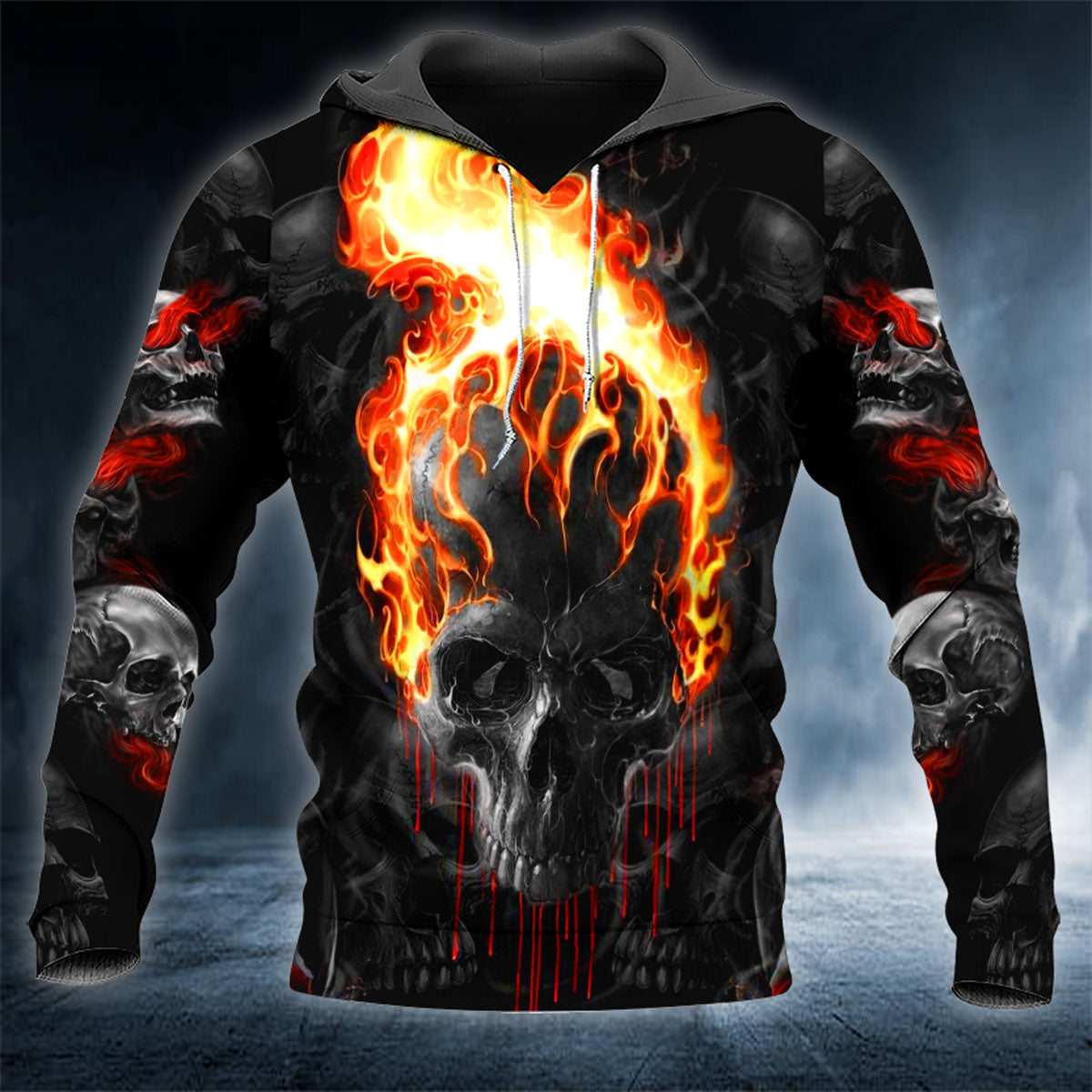 Flaming Skull Head 3D All Over Printed Unisex Hoodie US Size