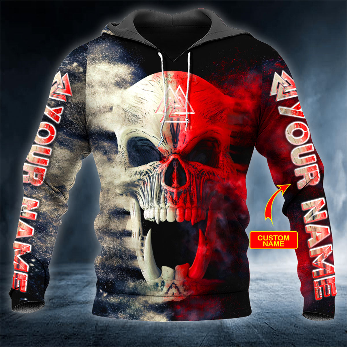 Valknut Two Faces Skull Personalized 3D All Over Printed Unisex Hoodie US Size