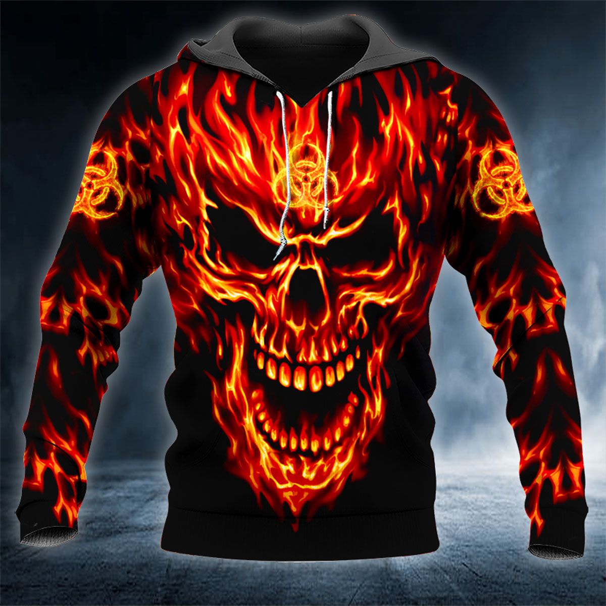 Flaming Biohazard Skull 3D All Over Printed Unisex Hoodie US Size