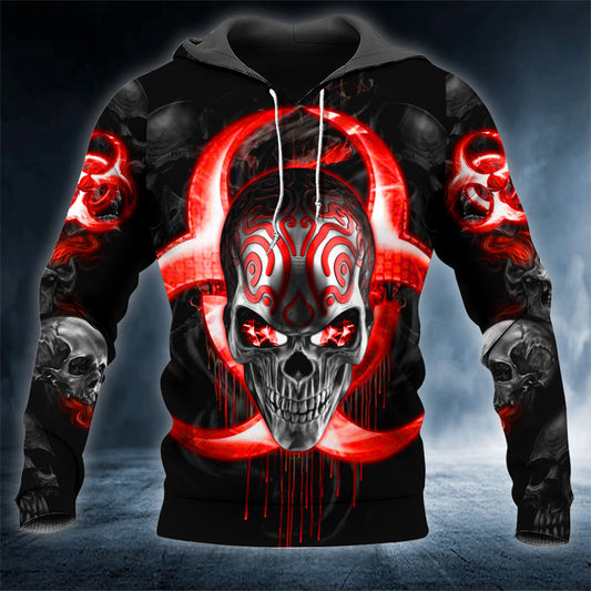 Red Biohazard Metallic Skull 3D All Over Printed Unisex Hoodie US Size