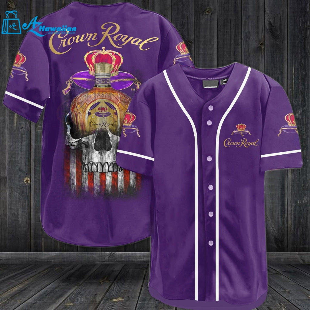 Skull Crown Royal USA Flag All Over Print 3D Unisex Baseball Jersey 