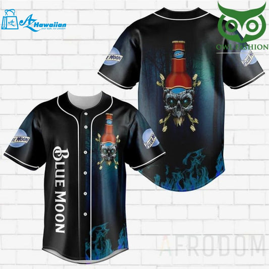 Skull Fire Blue Moon Baseball Jersey