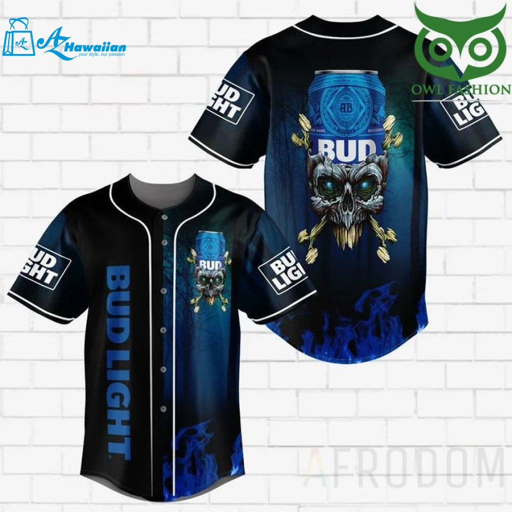 Skull Fire Bud Light Baseball Jersey