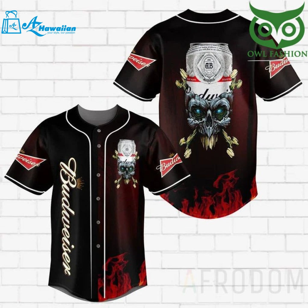 Skull Fire Budweiser Baseball Jersey