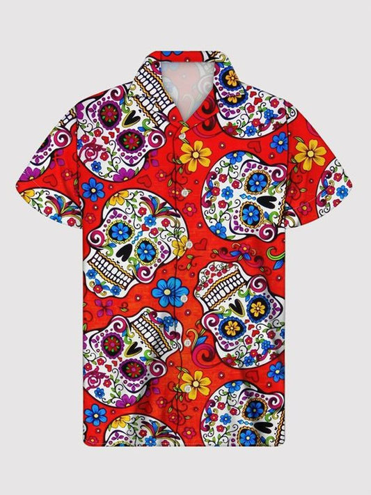 Skull Flower For men And Women Graphic Print Short Sleeve 