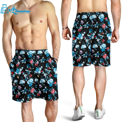 Skull Flower Roses Leave Pattern Men Shorts