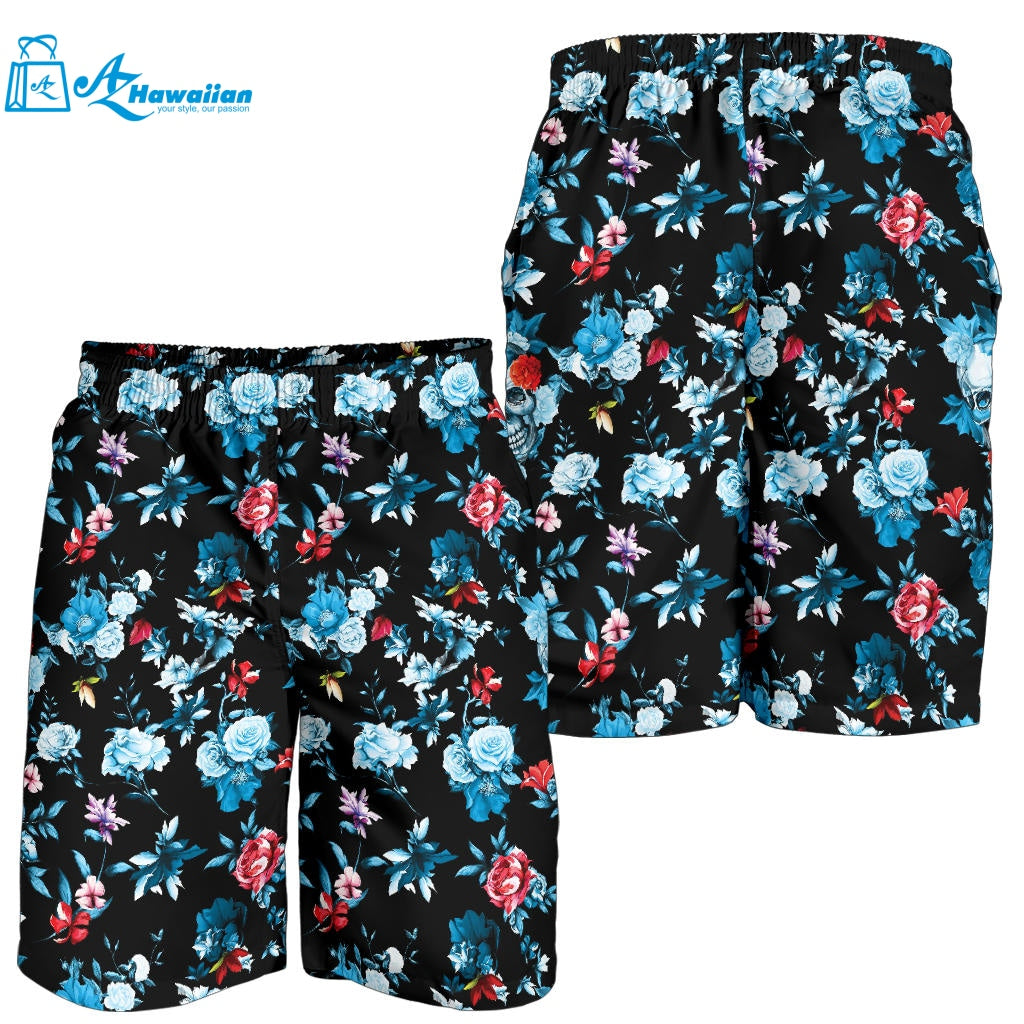 Skull Flower Roses Leave Pattern Men Shorts