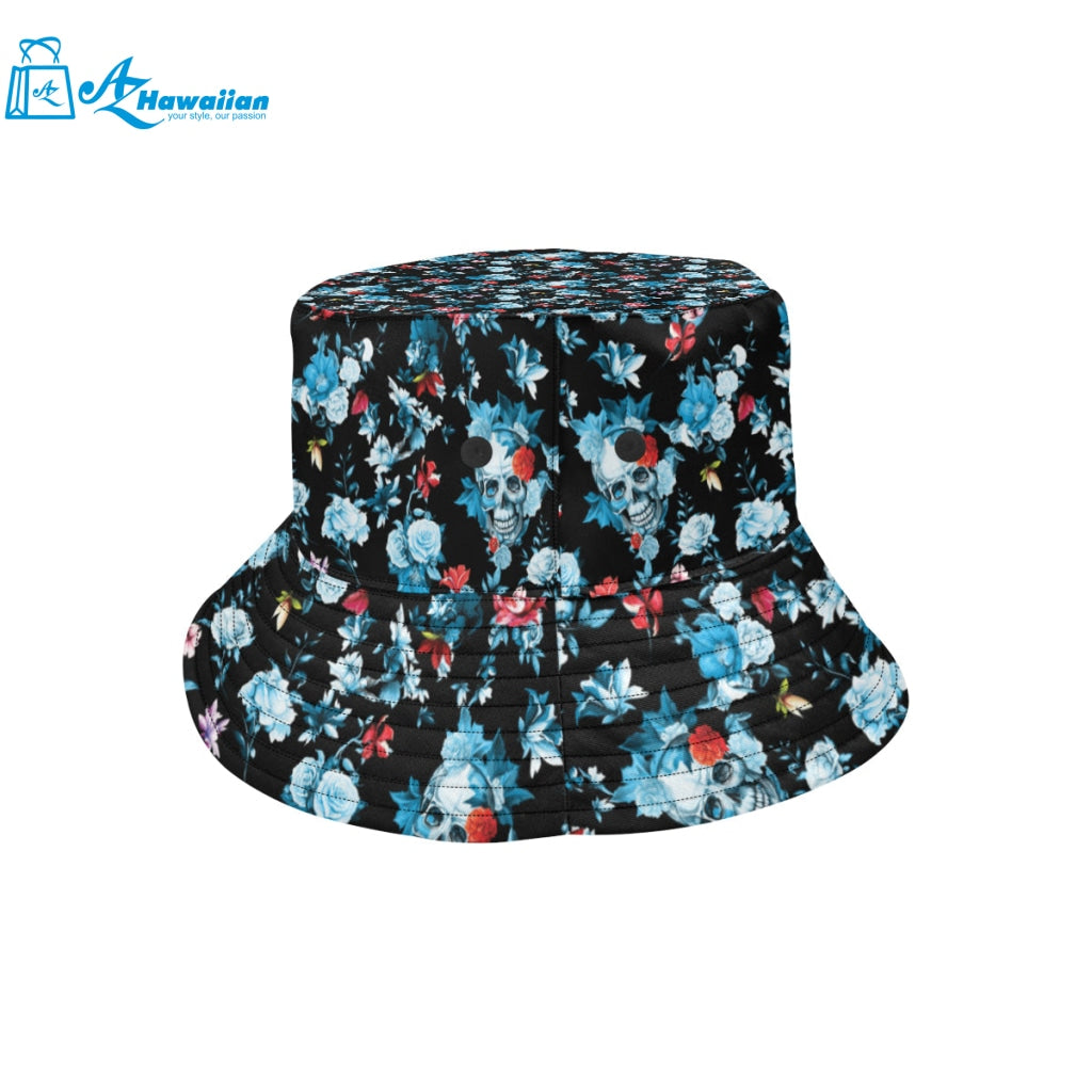 Skull flower roses leave pattern Unisex Bucket Hat