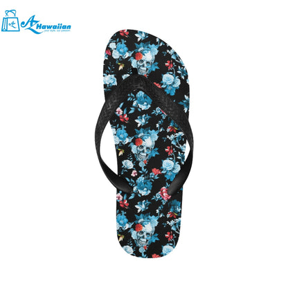 Skull flower roses leave pattern Unisex Flip Flops