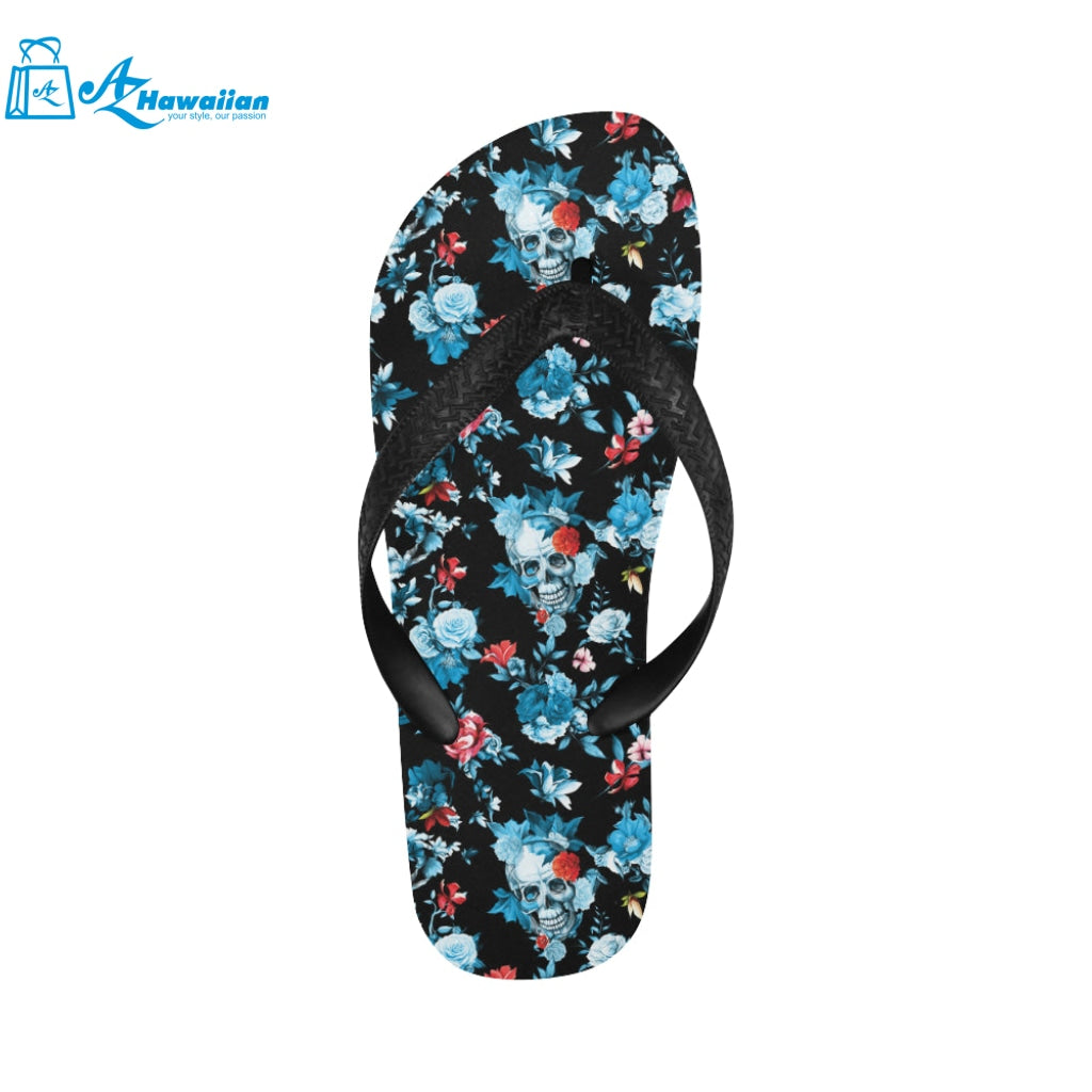 Skull flower roses leave pattern Unisex Flip Flops