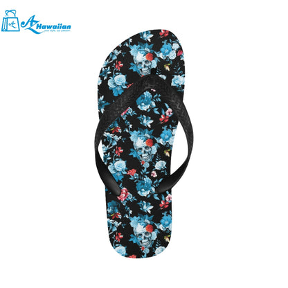 Skull flower roses leave pattern Unisex Flip Flops