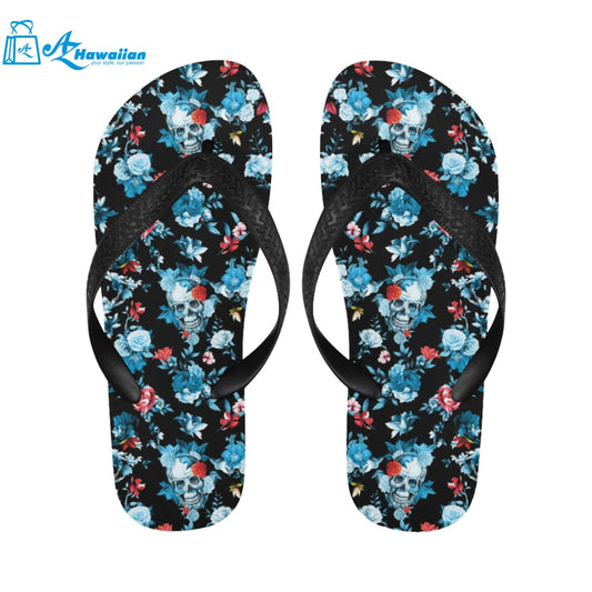 Skull flower roses leave pattern Unisex Flip Flops