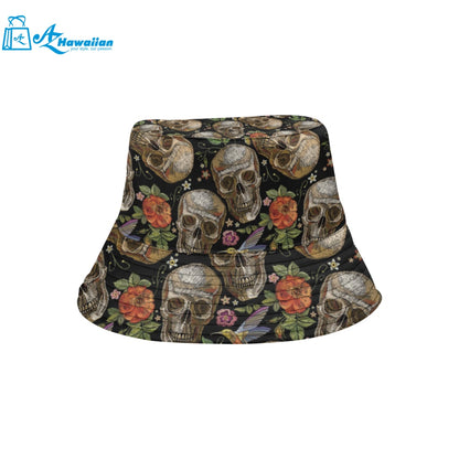 Skull rose humming bird flower pattern Unisex Bucket Hat