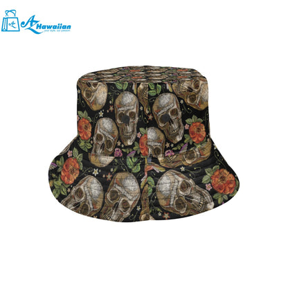 Skull rose humming bird flower pattern Unisex Bucket Hat