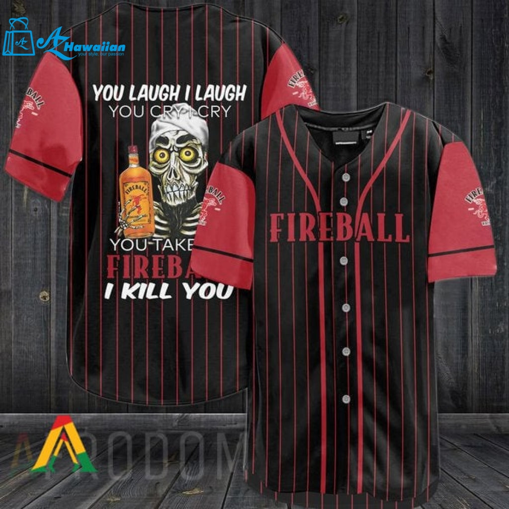 Skull Skeleton Fireball Whiskey Baseball Jersey