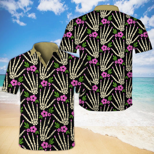 Skull Tropical Hawaiian Graphic Print Short Sleeve 