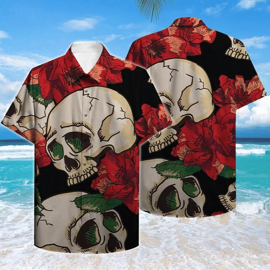 Skull Tropical Hawaiian II Graphic Print Short Sleeve 