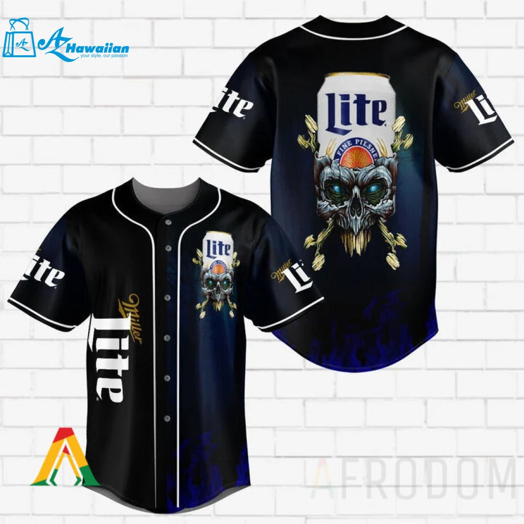 Skull With Miller Lite Baseball Jersey