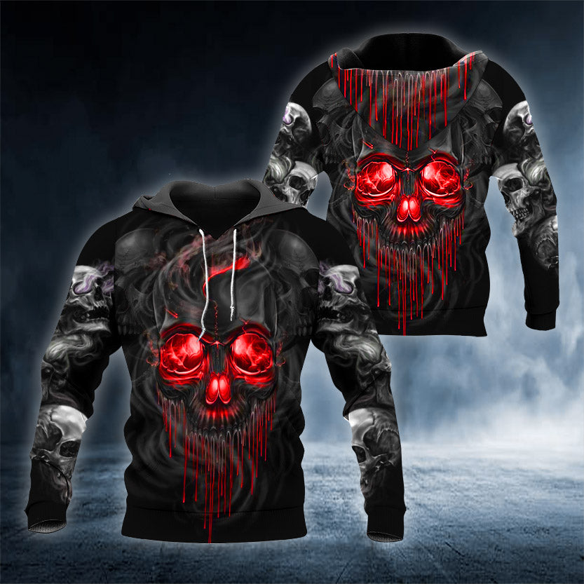 Red Gold Black Horrific Skull 3D All Over Printed Unisex Hoodie US Size