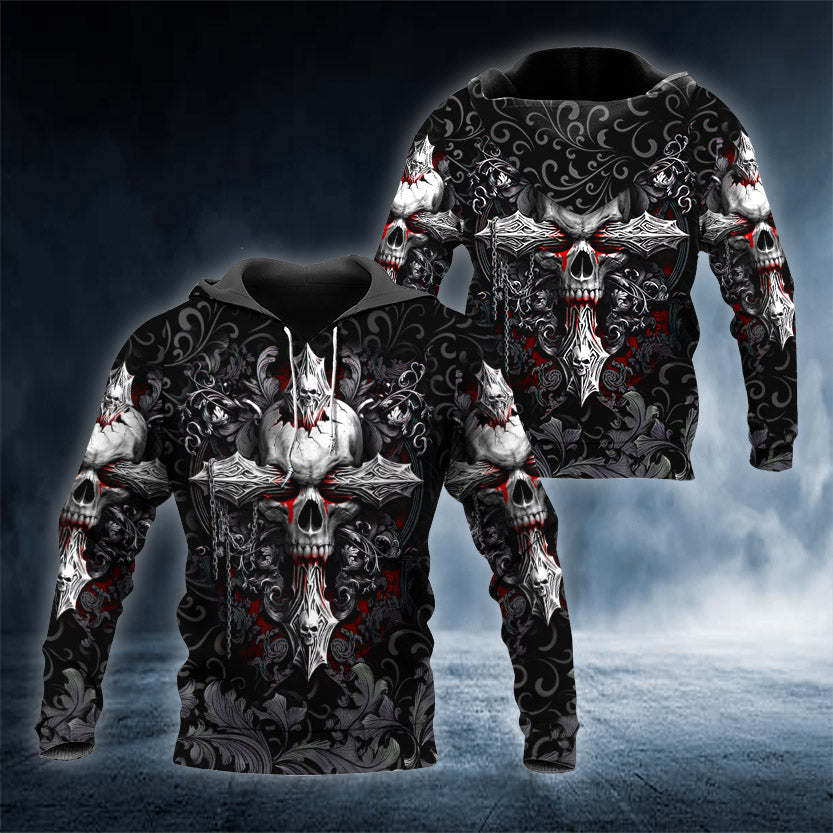 Cross Of Darkness Skull 3D All Over Printed Unisex Hoodie US Size