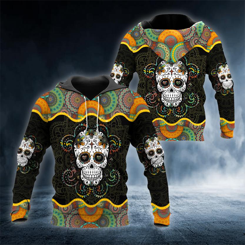 Mandala Color Pattern Skull 3D All Over Printed US Unisex Size Hoodies