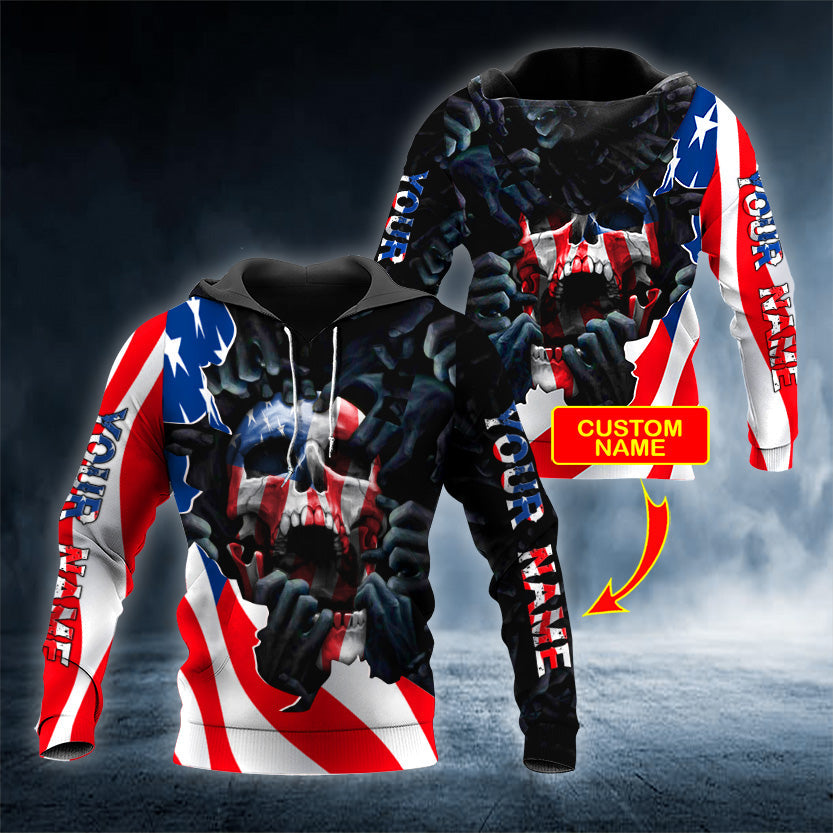 Corpses Hands American Flag Skull Personalized 3D All Over Printed Unisex Hoodie US Size