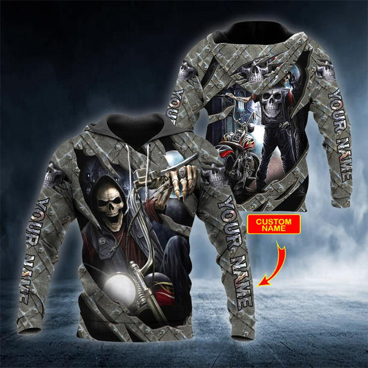 King Motocycle Skull Personalized 3D All Over Printed US Unisex Size Hoodies