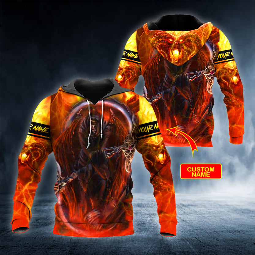 Fire Ghost Skull Personalized 3D All Over Printed Unisex Hoodie US Size