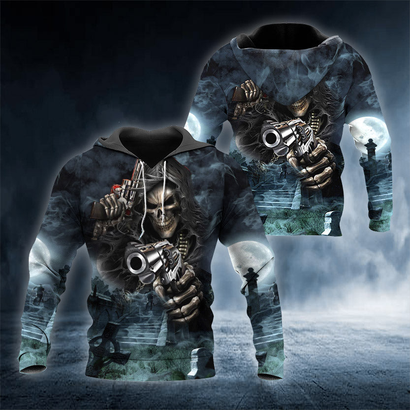 Assassin Grim Reaper With Guns Skull 3D All Over Printed Unisex Hoodie US Size