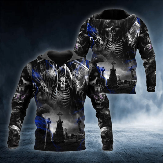 Dark Ghost Reaper Skull 3D All Over Printed Unisex Hoodie US Size