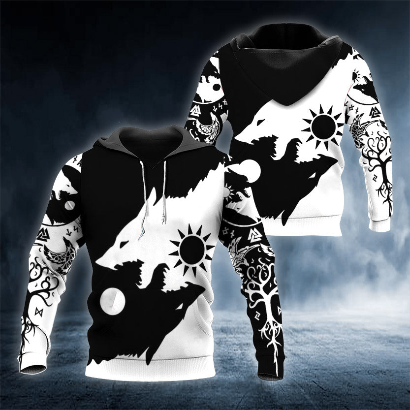 Black White Yinyang Werewolves Viking 3D All Over Printed Unisex Hoodie US Size