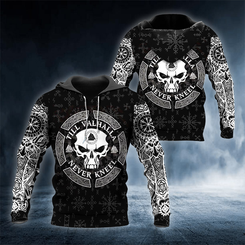 Viking Till Valhalla Never Kneel Tattoo 3D All Over Printed Unisex Hoodie US Size