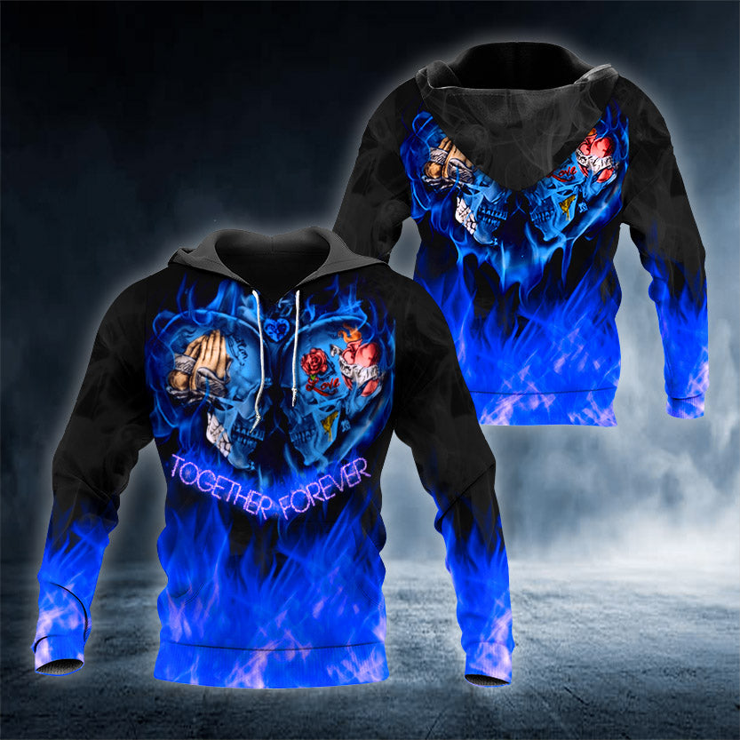 Forever Together Couple Skull 3D All Over Printed Unisex Hoodie US Size