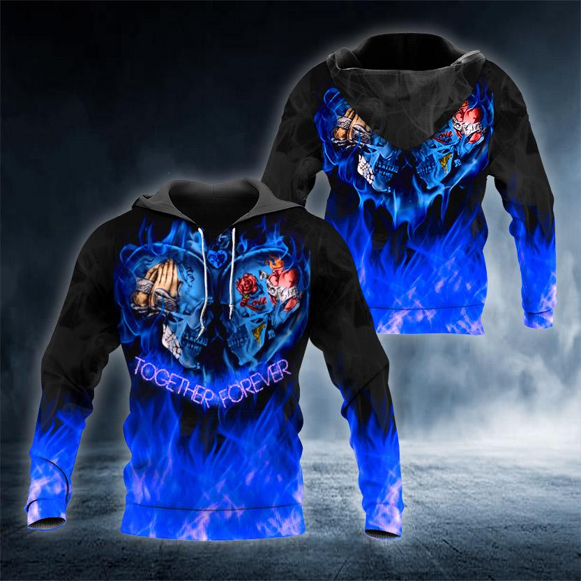 Forever Together Couple Skull 3D All Over Printed US Unisex Size Hoodies