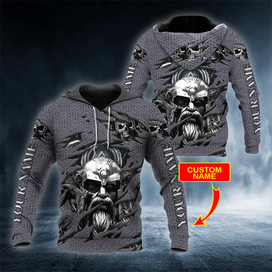 Odin King Skull Viking Personalized 3D All Over Printed Unisex Hoodie US Size