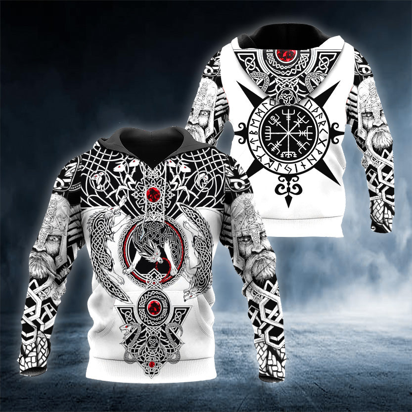 Odin Yinyang Werewolves Viking Compass Tattoo 3D All Over Printed Unisex Hoodie US Size