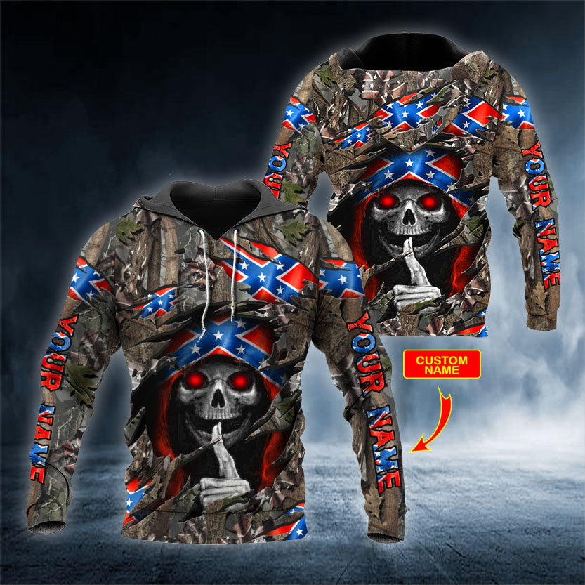 American Flag Camo Shh Skull Personalized 3D All Over Printed Unisex Hoodie US Size