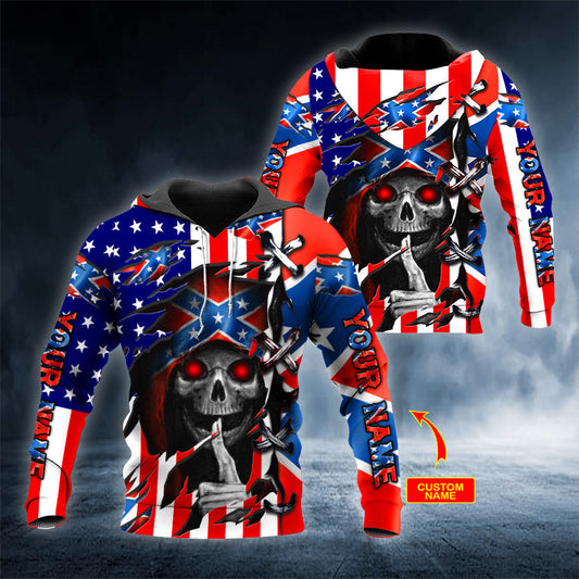 CSA Flag Shh Patriotic Skull Personalized 3D All Over Printed Unisex Hoodie US Size