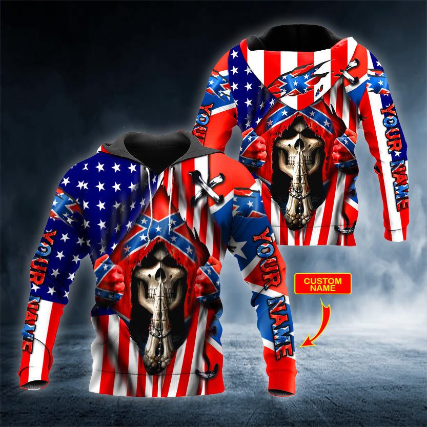 Patriotism CSA Flag Prayer Skull Personalized 3D All Over Printed Unisex Hoodie US Size