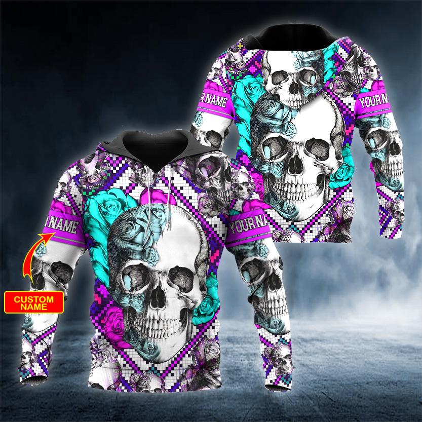 Color Water Personalized Skull 3D All Over Printed US Unisex Size Hoodies