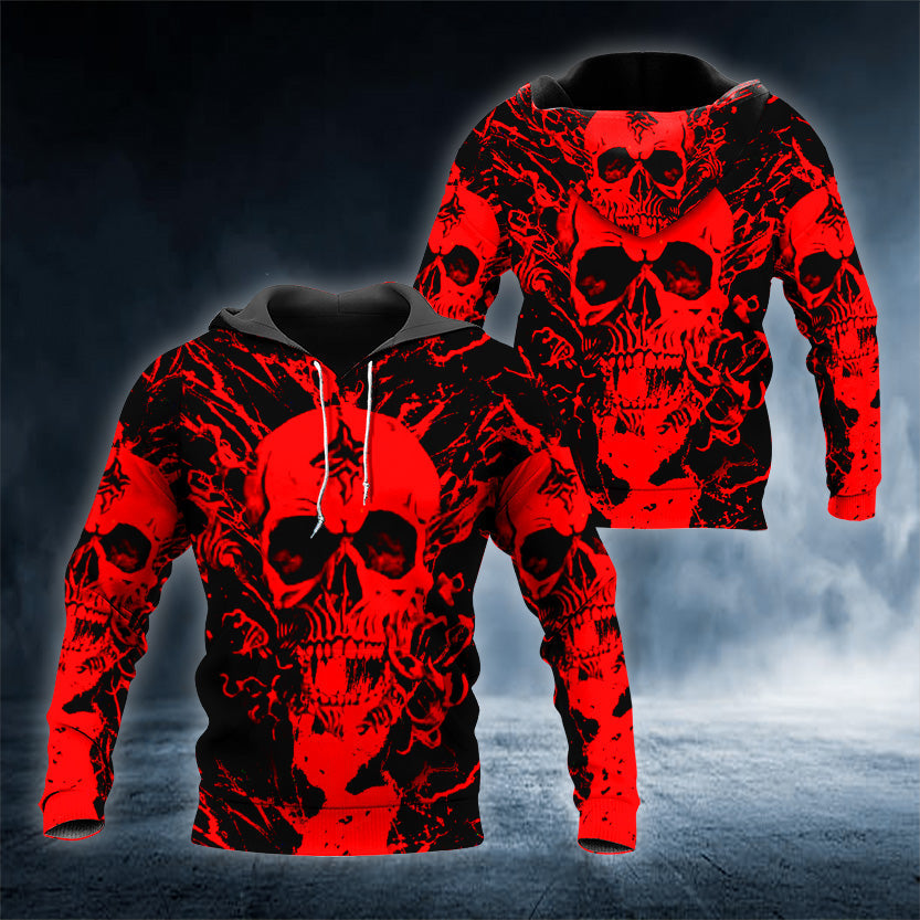 Red Black Creepy Skull 3D All Over Printed Unisex Hoodie US Size