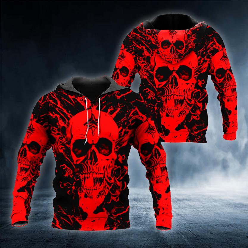 Color Red Skull 3D All Over Printed US Unisex Size Hoodies