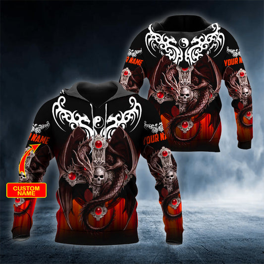 Yinyang Winged Dragon Cross Skull Personalized 3D All Over Printed Unisex Hoodie US Size