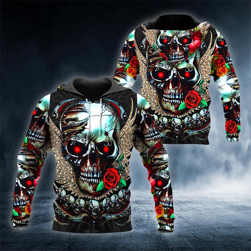 Rose Ghost Skull 3D All Over Printed US Unisex Size Hoodies